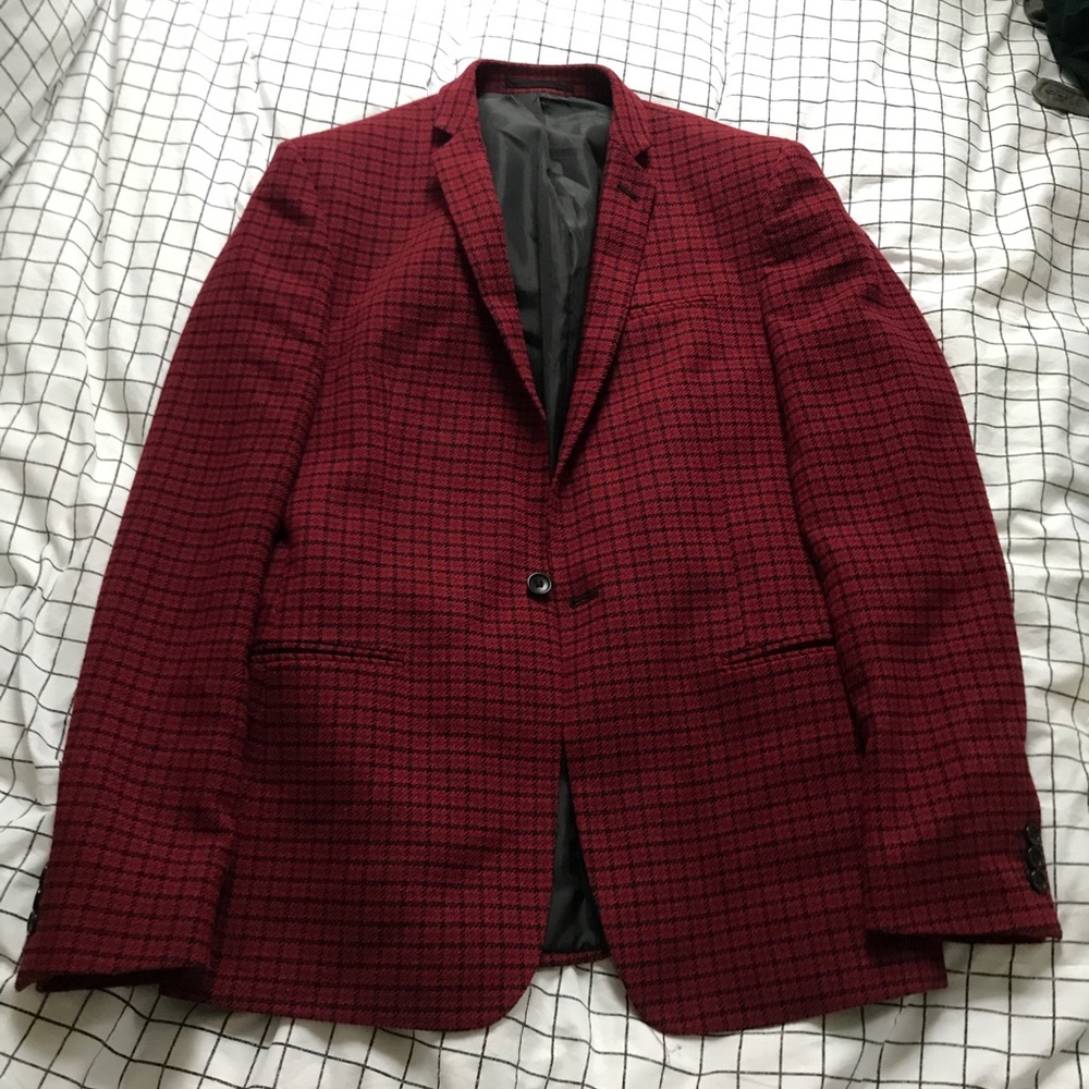 Men’s Skinny Blazer in Red Houndstooth